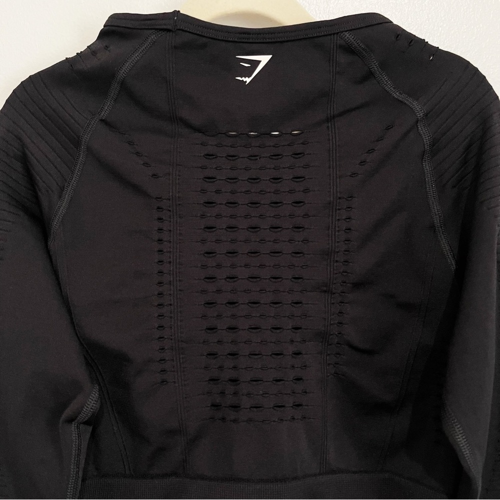 Gymshark Glow Long Sleeve Seamless Crop Top Black Women’s Activewear Size M - Picture 6 of 7